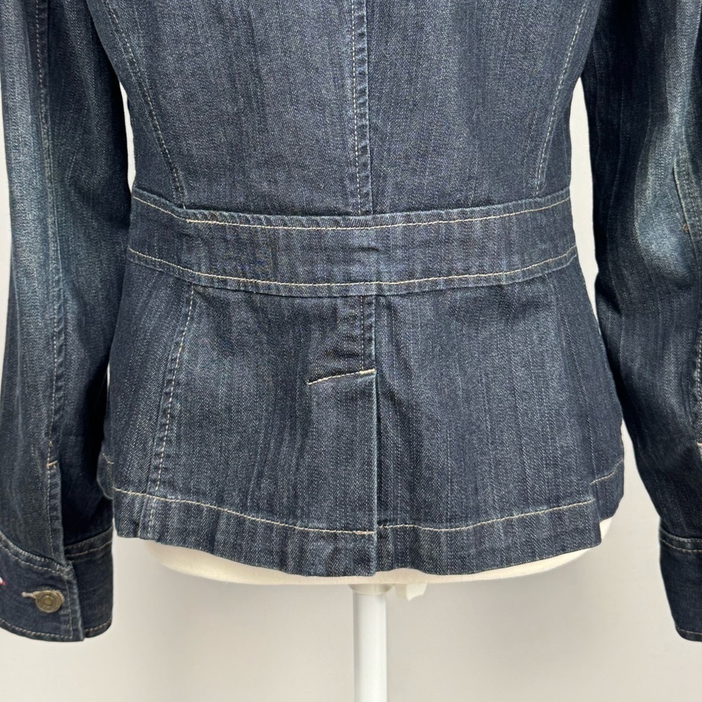 Tommy Hilfiger Denim Jacket Blue Jean Jacket Dark Rinse Slim Fit Stretch Medium - Picture 7 of 11